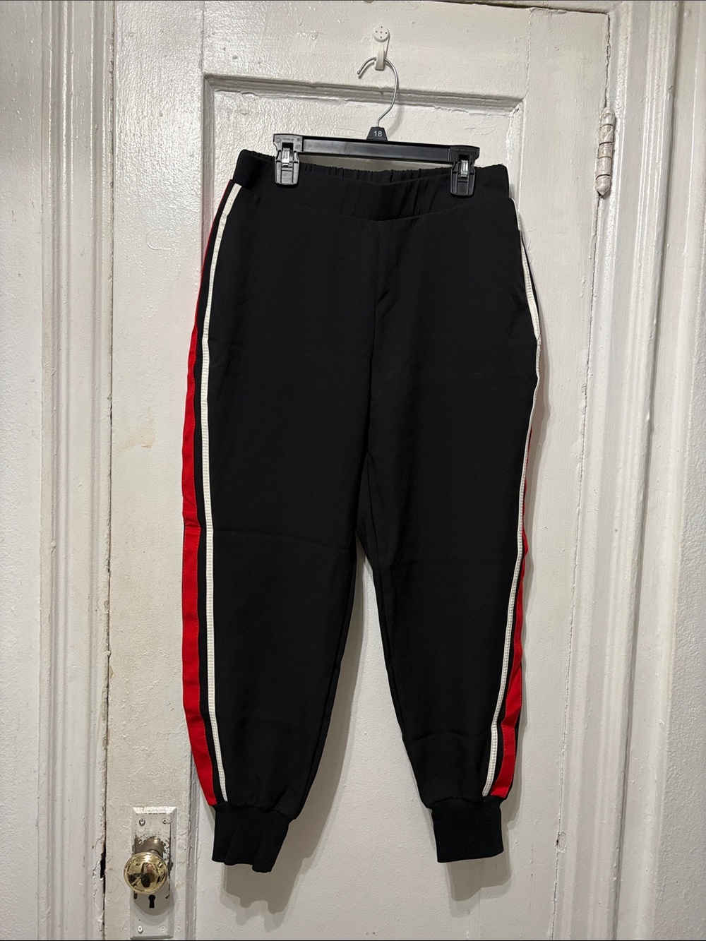 Zara Black Joggers with Red and White Side Stripes